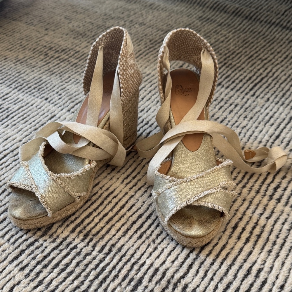Castaner Gold Espadrille Wedge